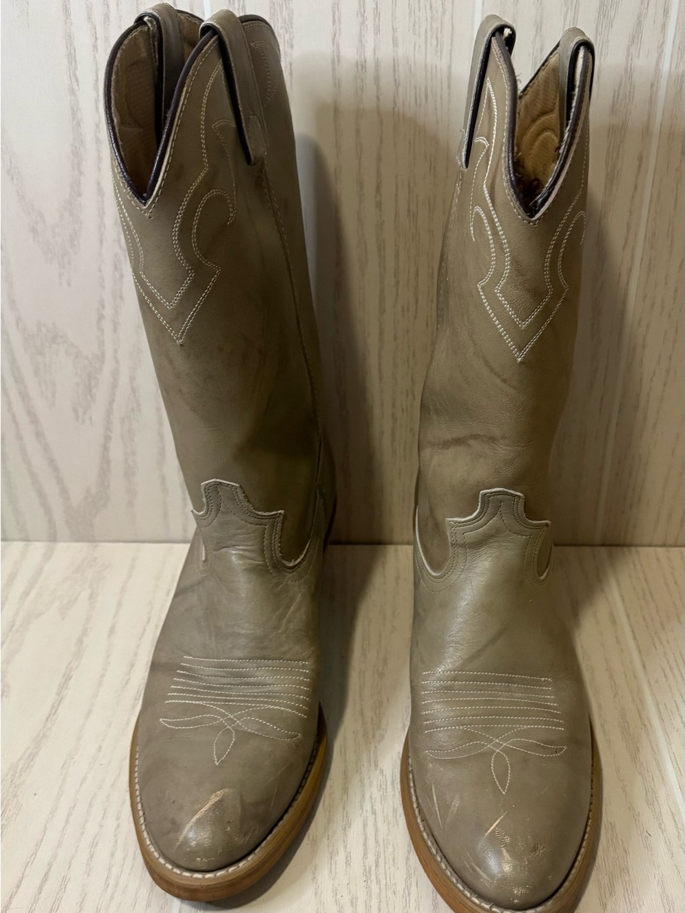 Vintage Acme Gray Leather Cowboy Boots Western 70’s Size 9